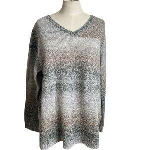 LOGO by Lori Goldstein V-Neck Sweater in Gray and Brown